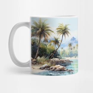 Tropical Island with Palm Trees Watercolor Mug